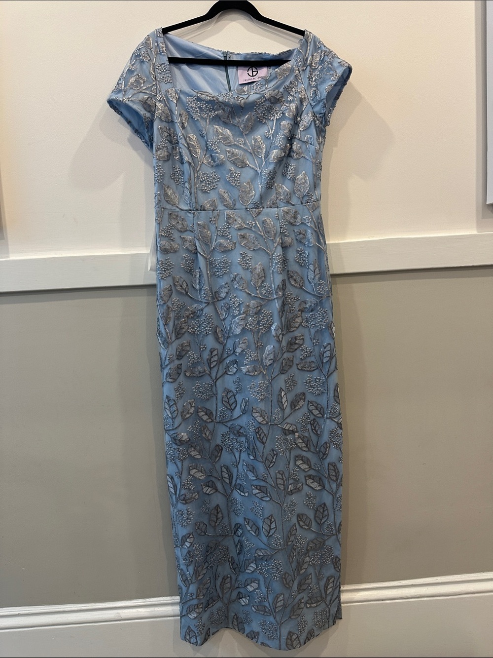 JS Collections Light Blue Sequined Embroidered Embellished Maxi Dress